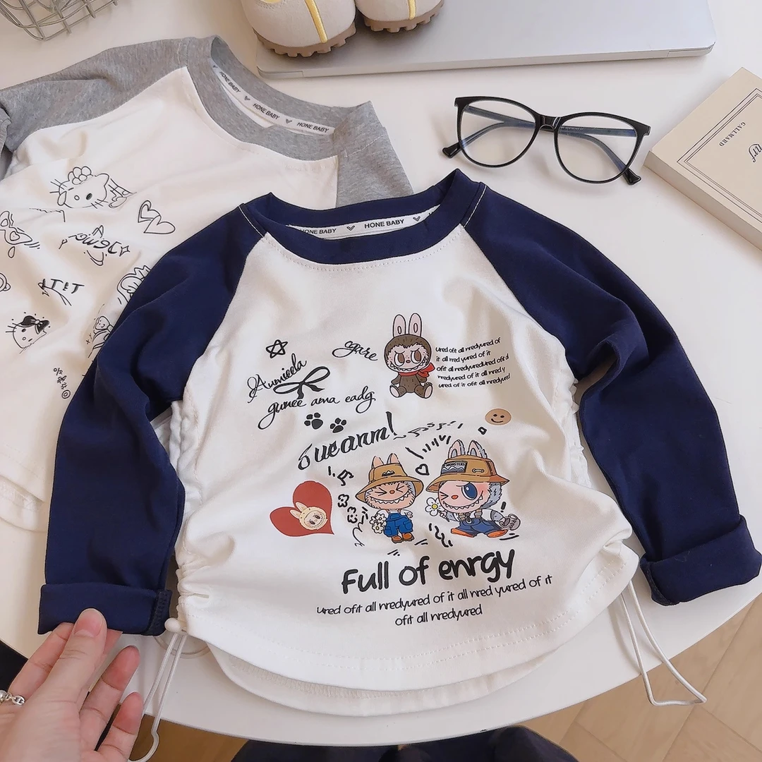 【好价】2025秋季新款拉布布女童装卡通印花和kt猫插肩长袖上衣