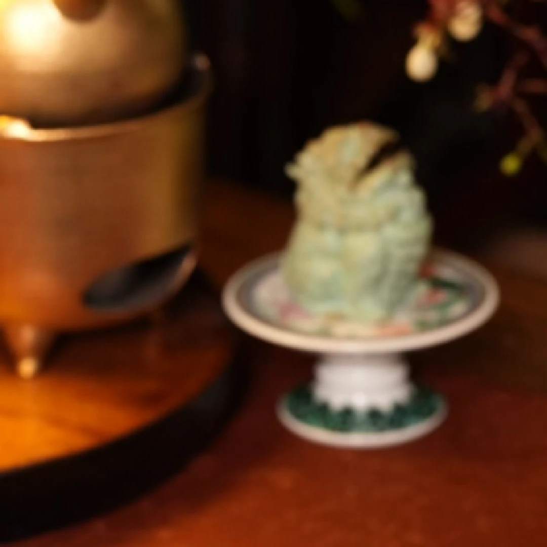 古阅盖置高足盖置摆件简约古彩蓝色家用陶瓷纯手工