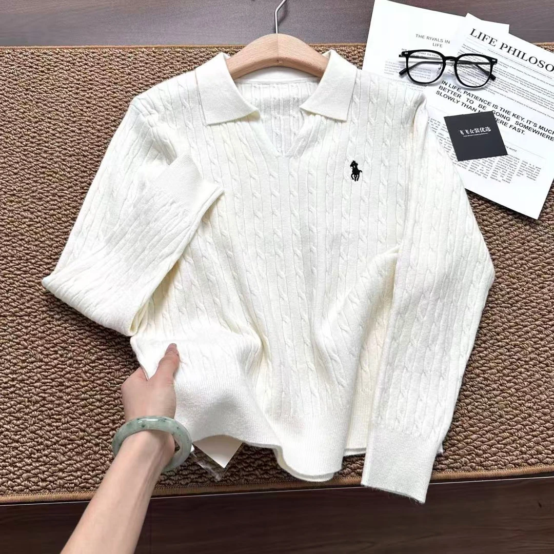 飞飞家1骑士麻花织Polo领！意法外单~气质显瘦螺纹#针织衫Y8652