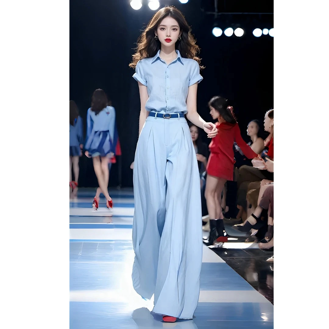 夏季女装2025新款时尚气质减龄显瘦无袖上衣+高腰阔腿裤两件套女