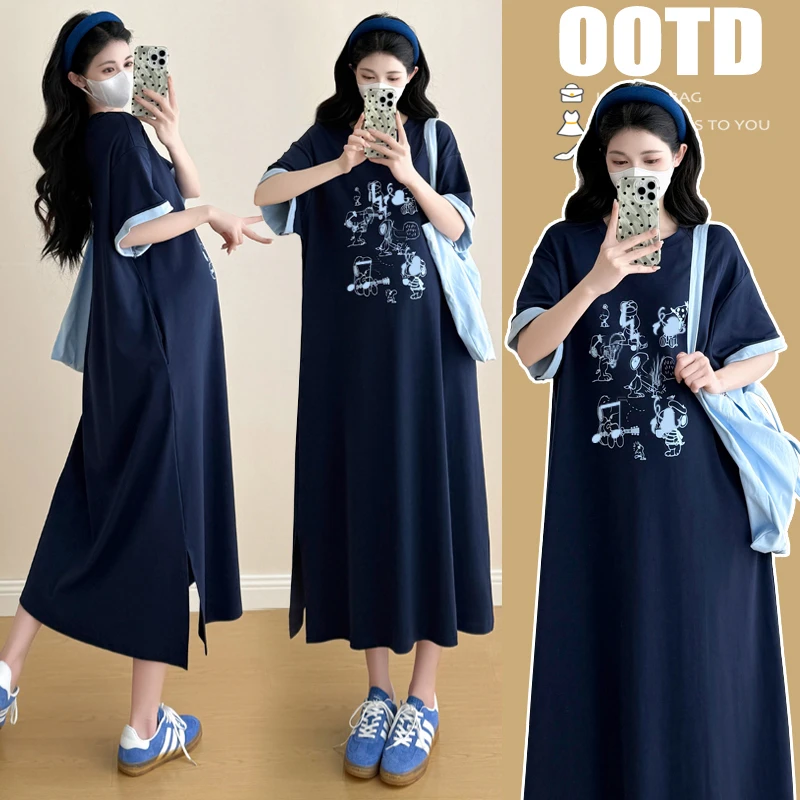 「圈圈优选」2025新款夏季短袖气质印花图案孕妇连衣裙宽松孕妇装女