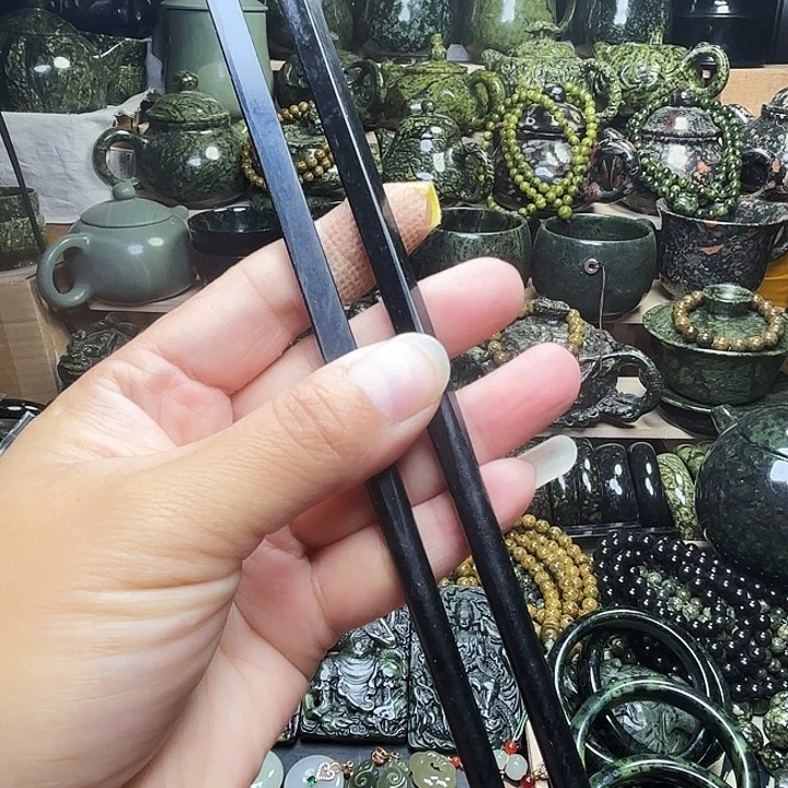 蛇纹石玉未镶嵌珠宝半成品藏玉药王石福利款黑包公筷子
