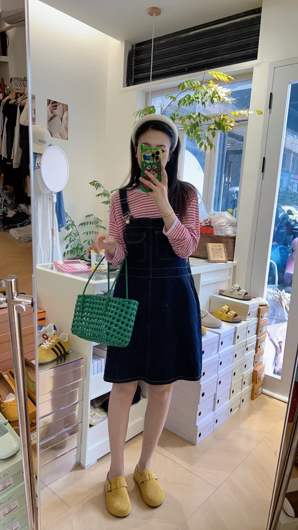 韩版复古牛仔背带连衣裙减龄宽松小个子A字短裙百搭春季