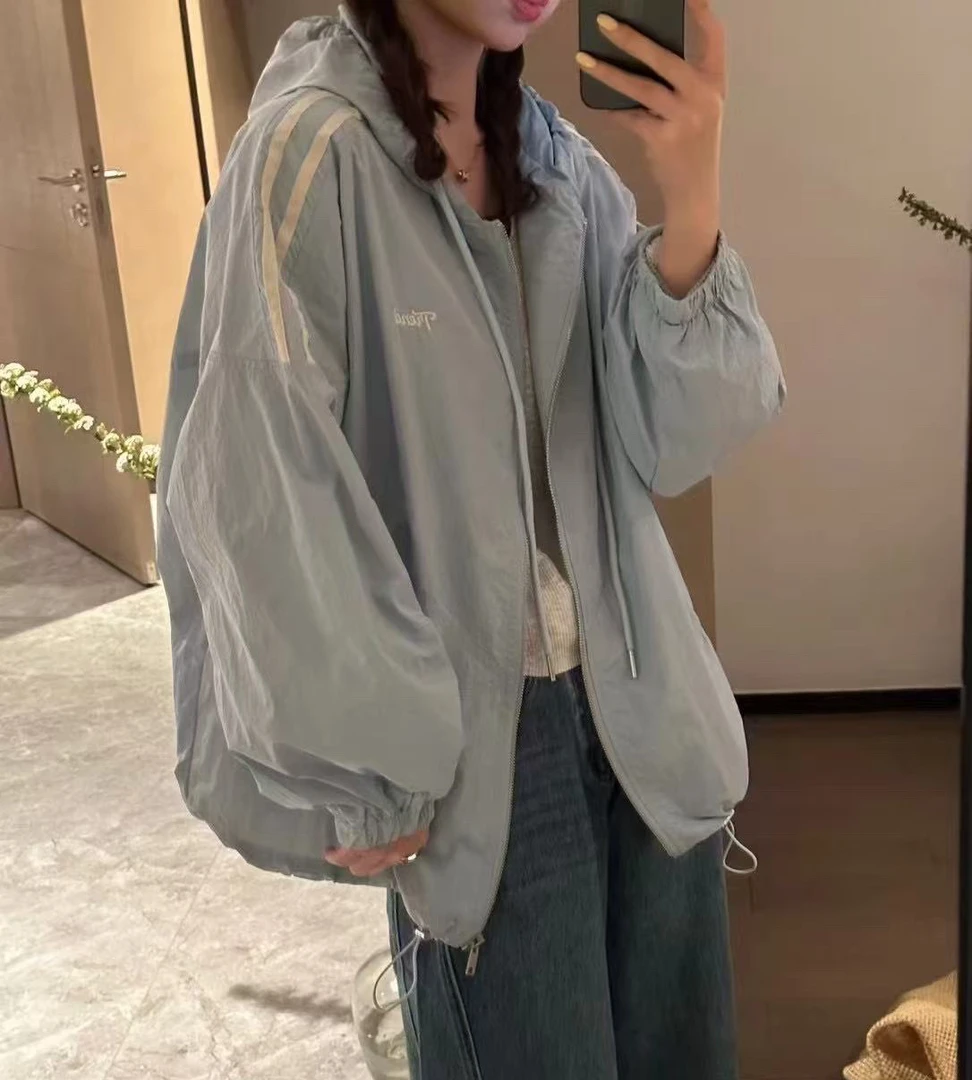 今喜 春夏新款韩版百搭连帽拼接撞色显瘦宽松短外套百搭上衣女