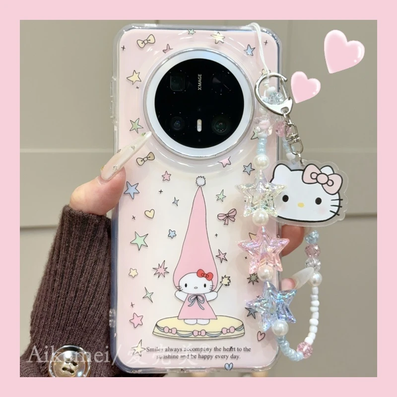 适用华为mate70pro+手机壳可爱卡通Mate60pro+星星长帽KT猫带挂件