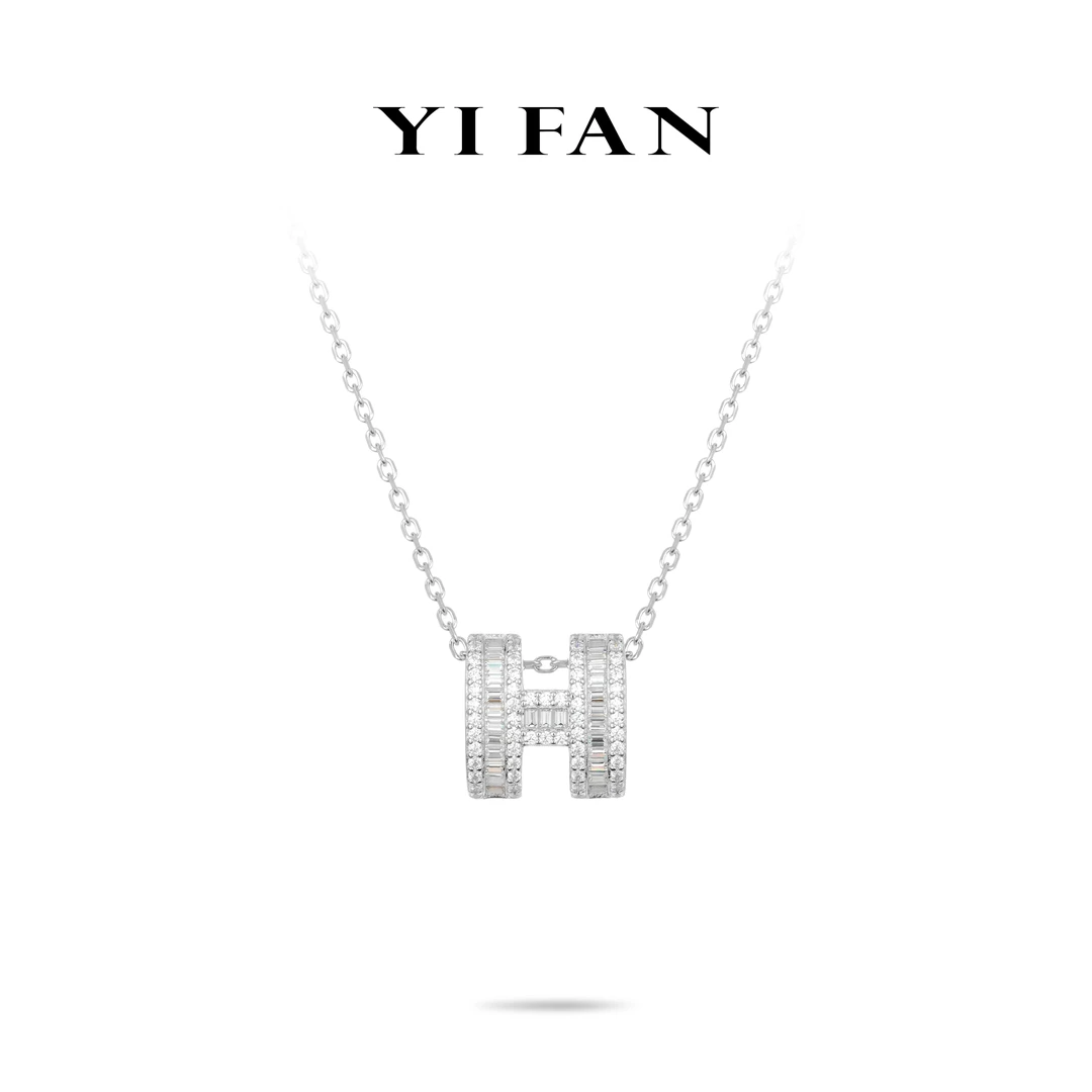 坠链均925银合成锆石 20153-白色满钻H豪镶百搭项链