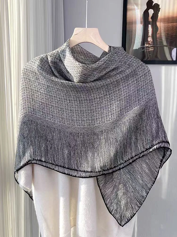 【梦幻极光】宫丽105x105cm6A纯100桑蚕丝西丽纱薄款透气时尚方巾