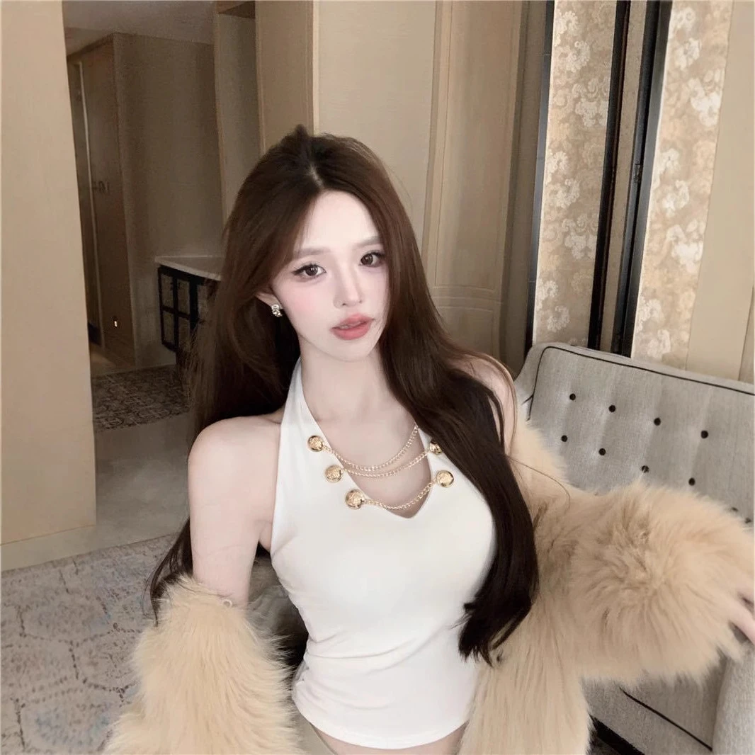 名媛高级感金属链条装饰挂脖吊带背心内搭法性感纯欲辣妹显瘦时尚