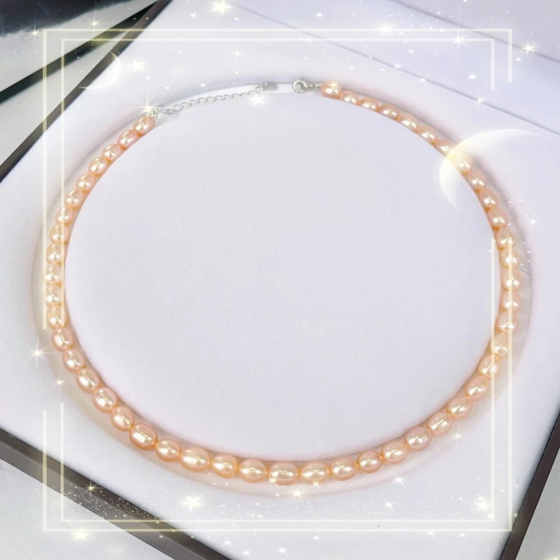 天然珍珠5-6mm香槟米形全珠无核近无暇人鱼泪米形项链简约s318