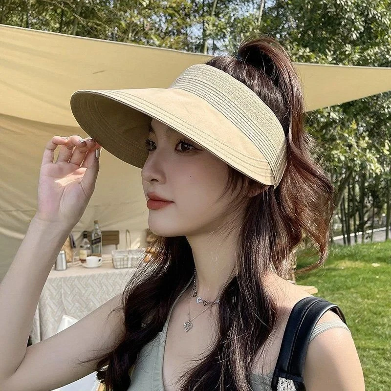 防晒空顶帽日系简约防晒帽可折叠户外骑车休闲遮阳帽男女太阳帽子