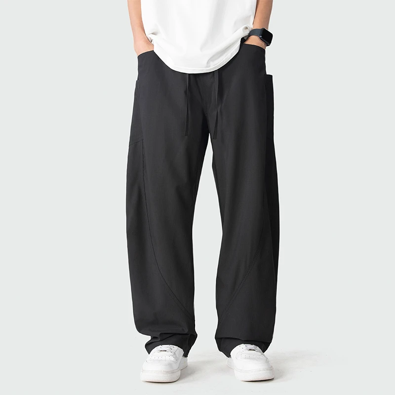 夏季冰丝裤子薄款美式宽松直筒裤弯刀裤潮流垂感休闲裤显高显瘦