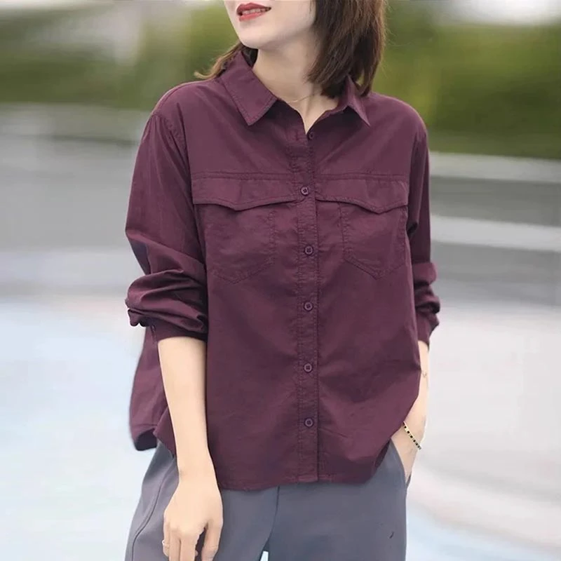 2026年春秋季新款衬衫女士长袖小众宽松大码显瘦上衣洋气韩版纯色