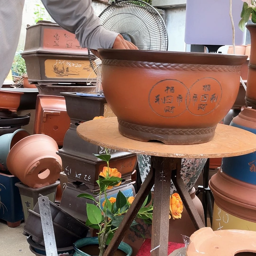 a款财进福门大号花盆紫砂花盆