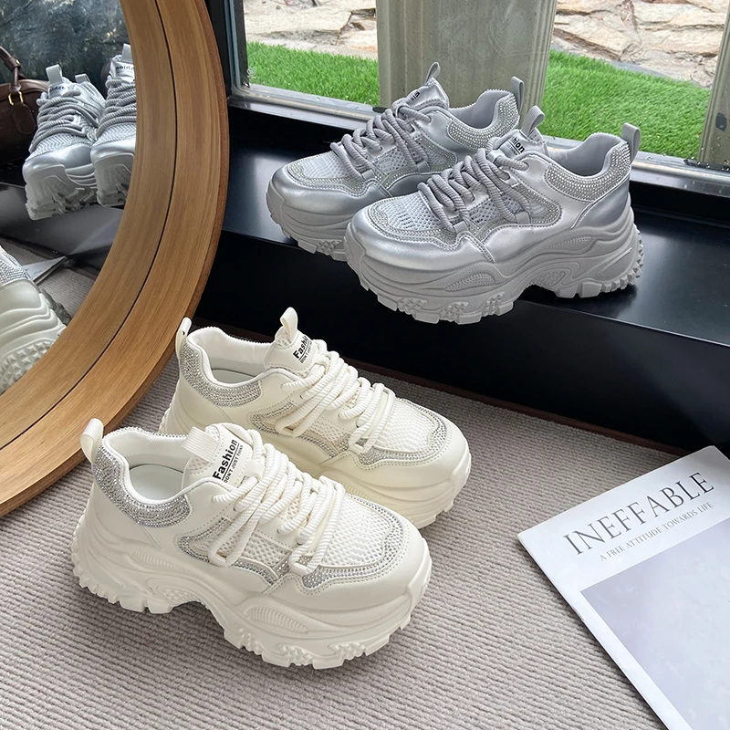 （单网）炸街厚底老爹鞋女爆款水钻增高网面透气休闲运动鞋2025款