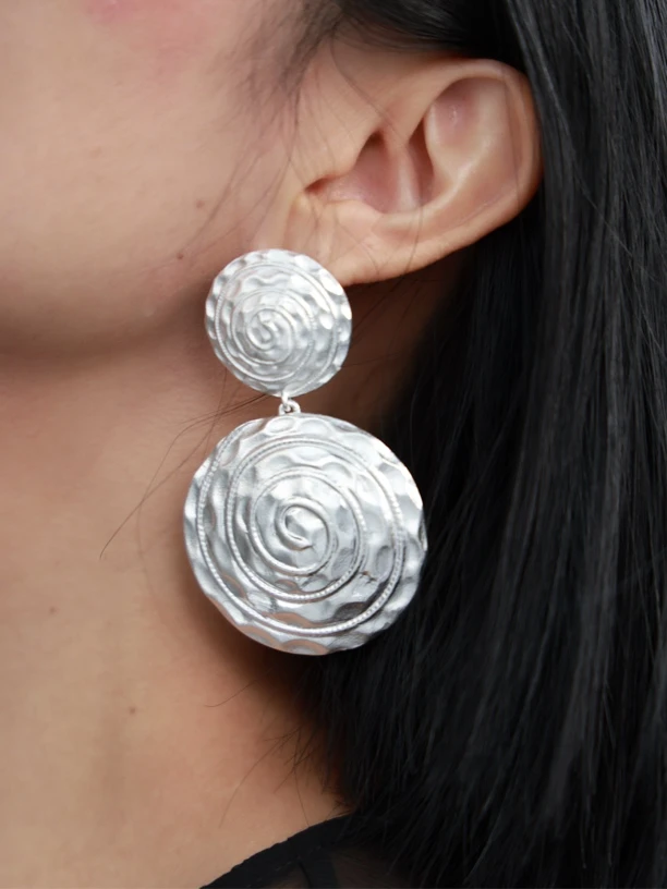 铜合金耳饰 【妙妙精选】HUANGNAJI锻造纹理时尚气质耳钉耳饰H002