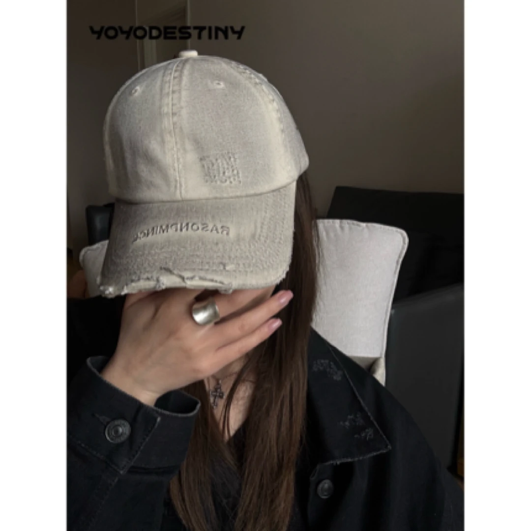 YOYO DESTINY闭眼入！做旧磨边脏脏帽大帽檐重工辣妹棒球帽ins