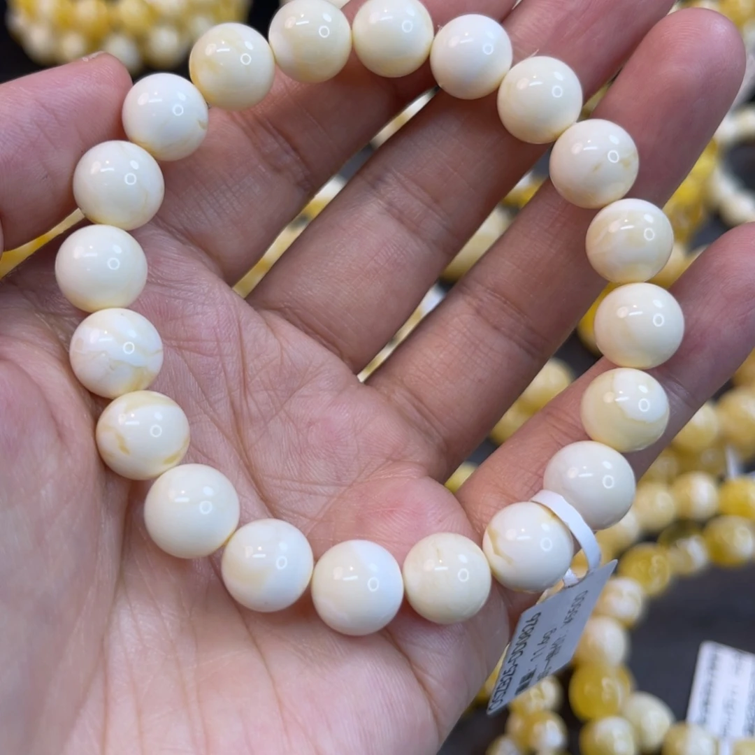 手串蜜蜡未镶嵌10mm+漆瓷白满蜡