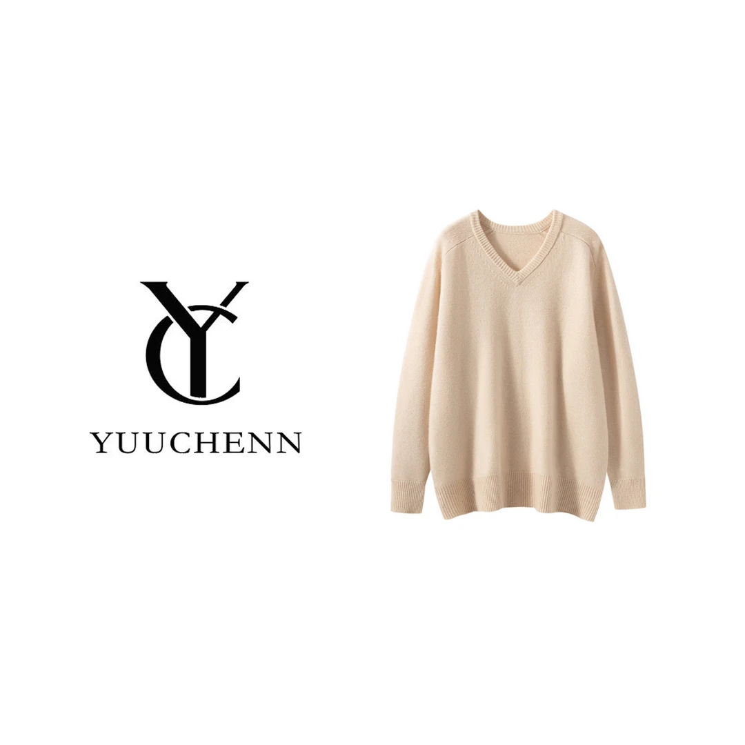 YUUCHENN羊绒五针宽松慵懒感V领马鞍肩5090