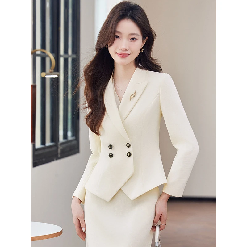 2025春夏气质名媛西装套裙修身显瘦浅色高端两件套职场西服女韩版