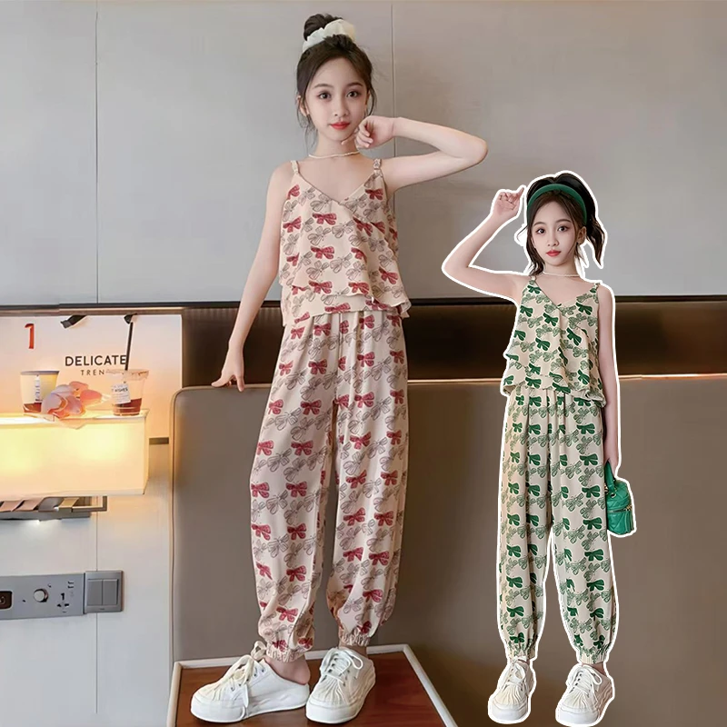 儿童夏装套装2025新款独特洋气时髦女童装吊带背心防蚊裤两件套薄