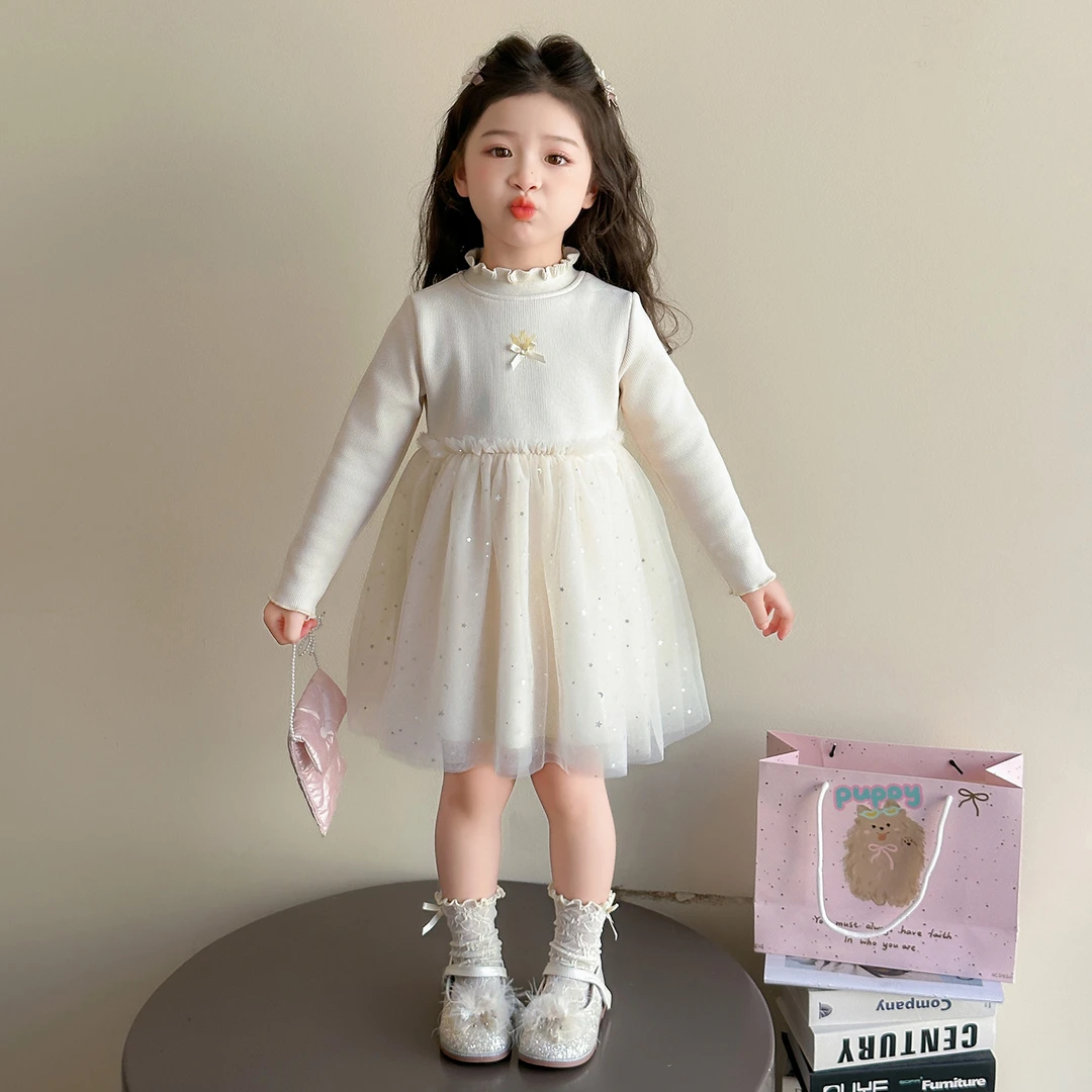 女童连衣裙加厚秋冬装2025新款儿童韩版公主裙洋气女宝宝加绒纱裙