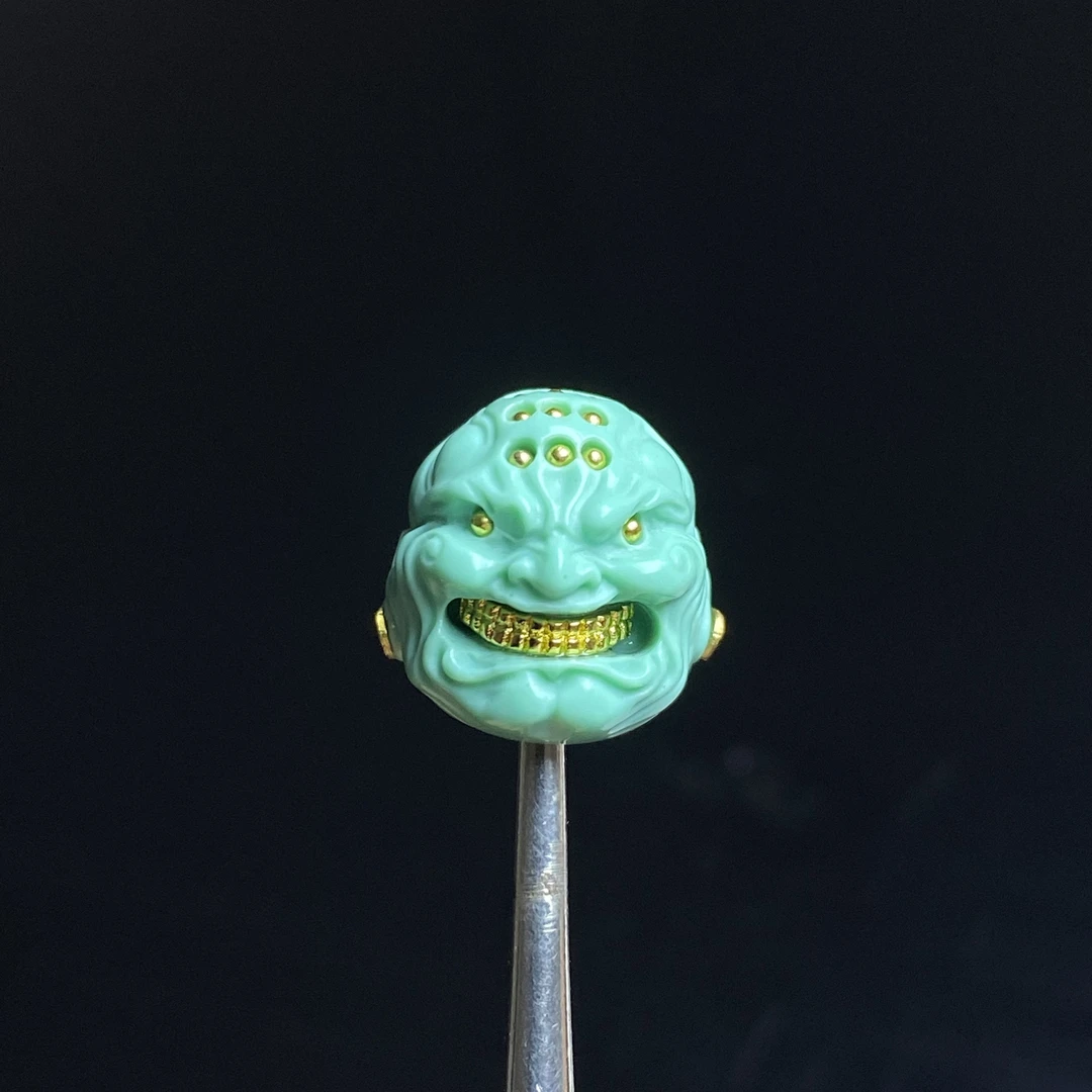 c13精工雕刻苏工天空蓝恶僧镶嵌文玩配饰DIY时尚配饰顶珠配珠百搭