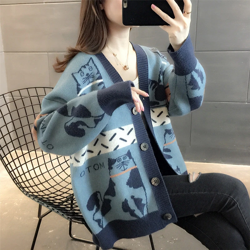 春秋新款开衫毛衣外套女潮韩板宽松外穿早秋针织衫上衣慵懒风