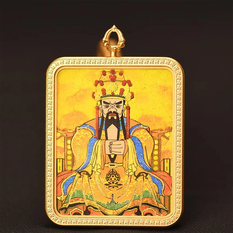 钛钢吊坠 手绘五台山五爷唐卡双面本命年彩色守护神挂坠挂饰