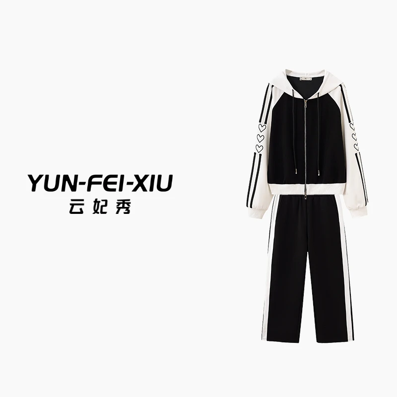 云妃秀大码女装套装休闲胖妹妹显瘦宽松上衣裤子两件套秋22291AB