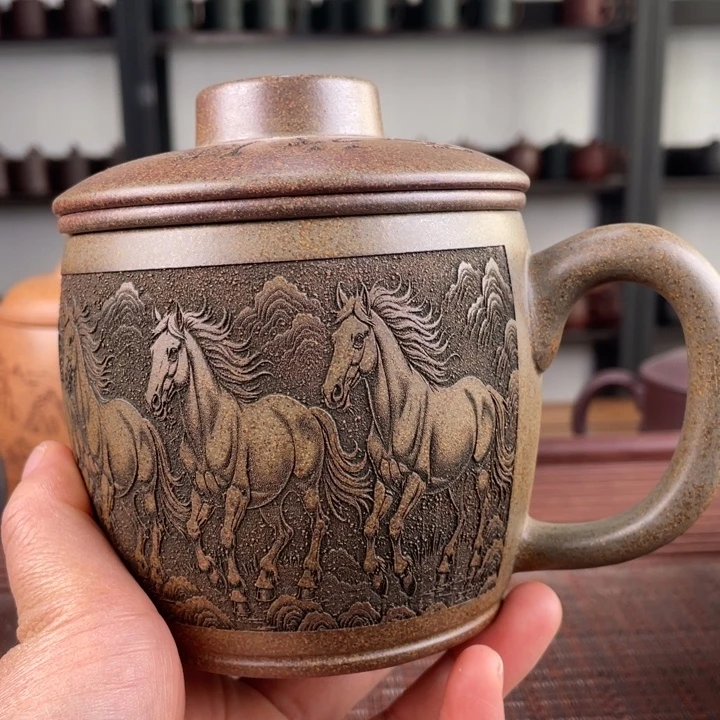 紫砂茶杯宜兴原矿紫砂盖杯