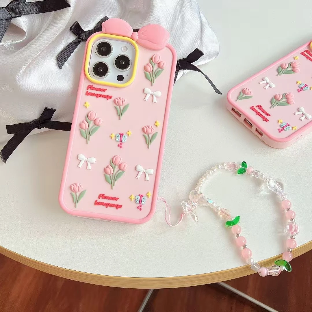 （苹果）少女立体蝴蝶结郁金香iPhone16苹果15适用13/14pro max