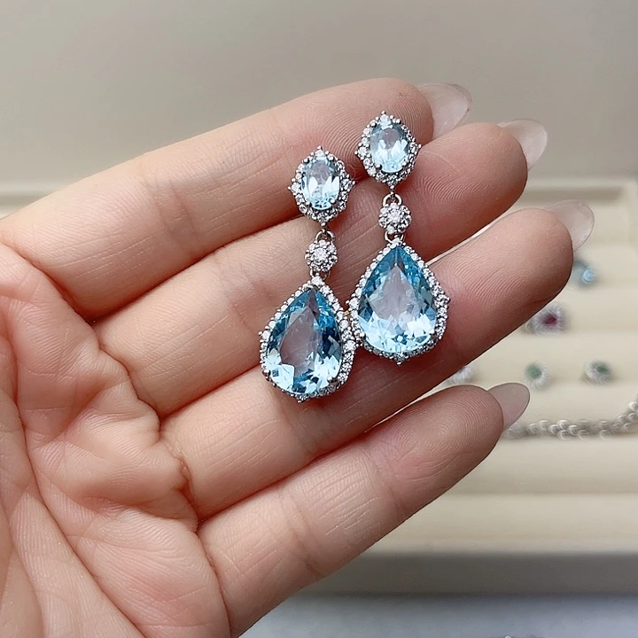 银S925镶嵌耳饰托帕石