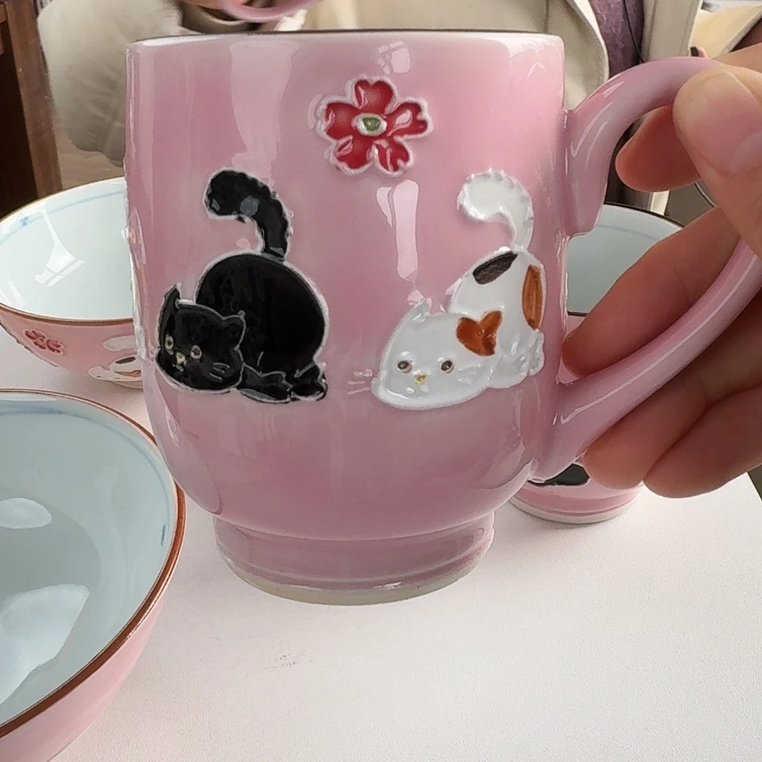 瓷清水烧交趾釉猫咪马克杯