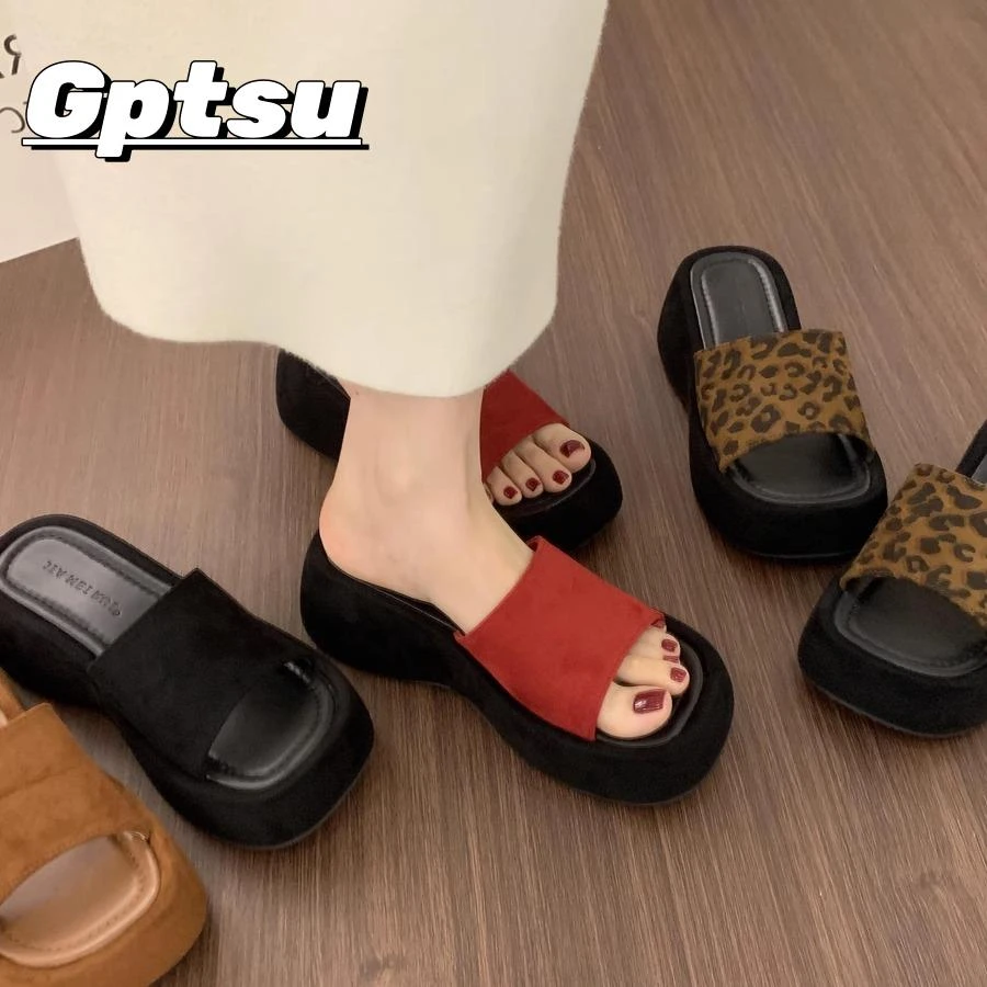 GPTSu网红仙女风厚底增高一字拖鞋女外穿百搭不累脚坡跟凉拖鞋子