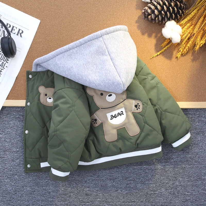 儿童加绒加厚连帽棉服男女宝宝保暖棒球服棉袄洋气超萌冬季保暖潮