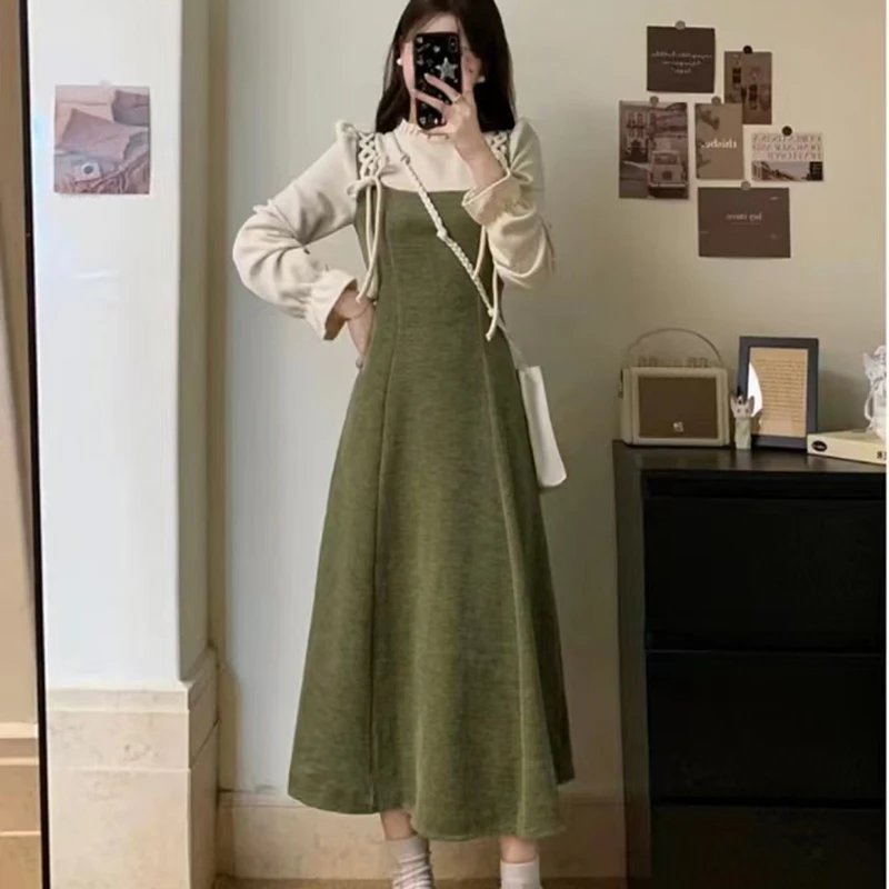 微胖mm大码女装长裙秋冬新款收腰显瘦假两件减龄洋气连衣裙1306