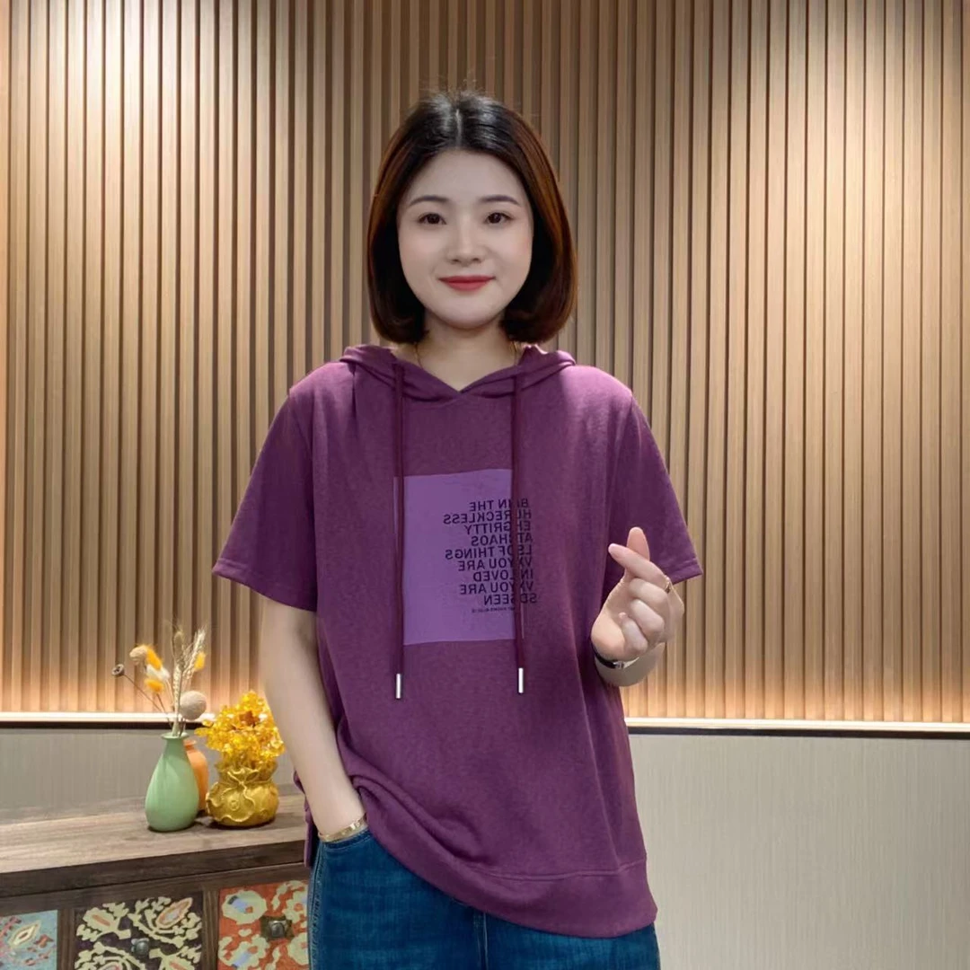 【夏季推荐】雨露棉连帽短袖T恤百搭显瘦时尚卡通印花X26170