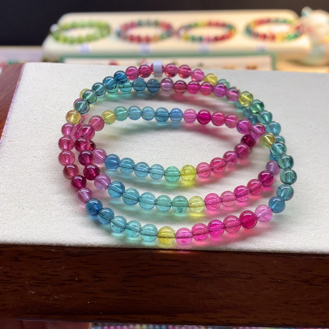 未镶嵌手串碧玺艳丽荧光色标彩虹三圈