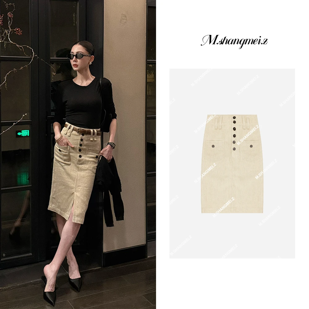 M.SHANGMEI.Z/沐熙【凤眼神裙】美大哥复古纽扣设计半身裙X052503