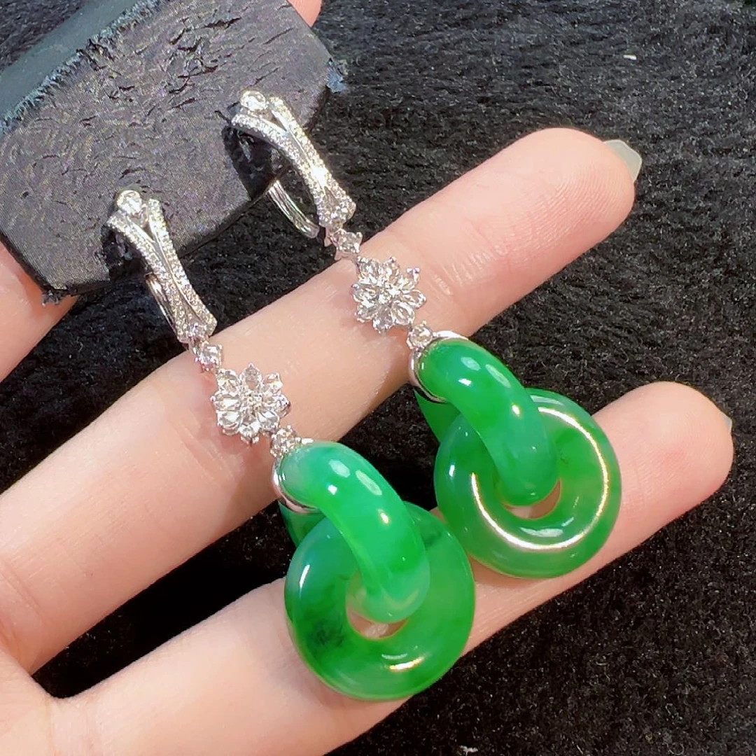 傲***旧18K金镶嵌翡翠耳饰【福利款】签收后24小时鉴赏期