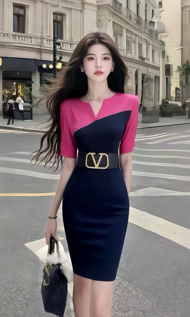 夏季上新知性风不规则领型修身收腰包臀连衣裙女轻奢优雅时尚气质