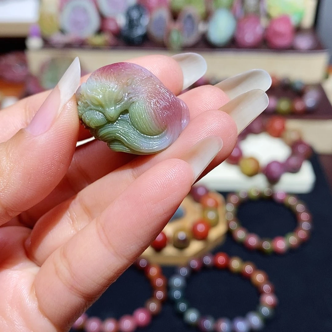 玛瑙/玉髓盐源玛瑙大漏大炸未镶嵌西瓜炫彩凤九