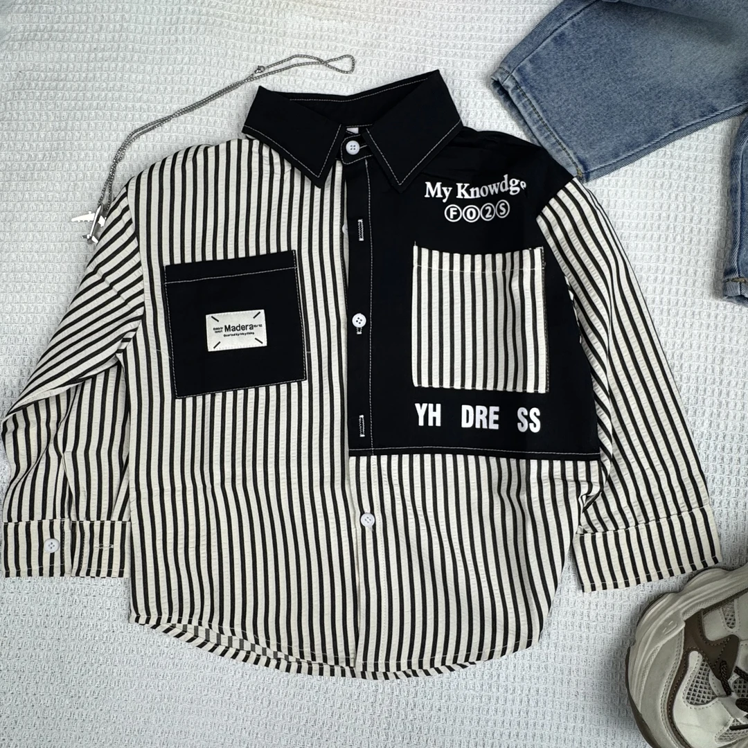 4号童装春夏款韩版帅气衬衫春季条纹长袖儿童