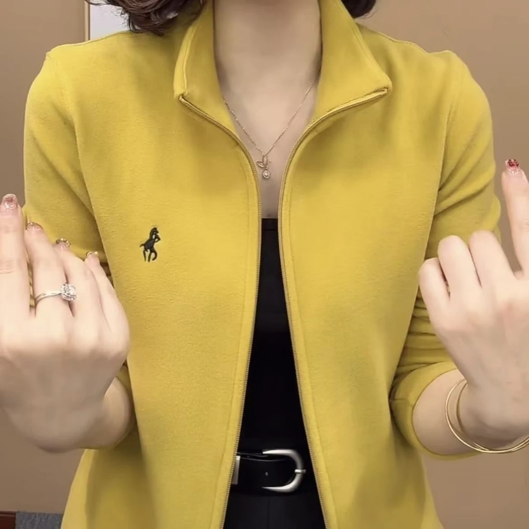 春秋新款双面绒拉链卫衣女士韩系设计感减龄修身显瘦刺绣百搭上衣