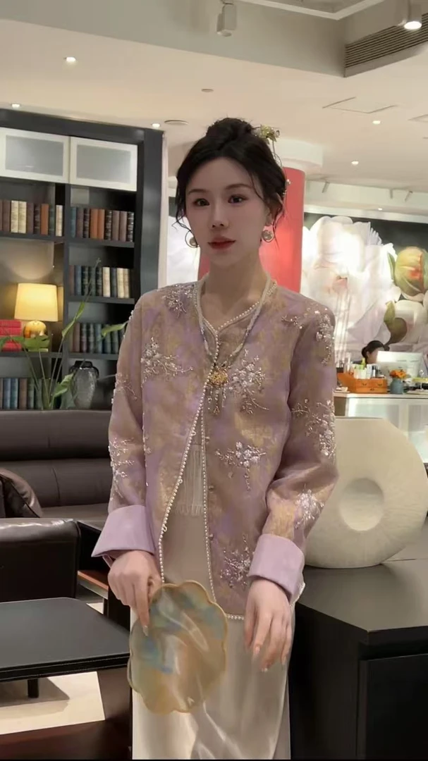 西西 新中式春季显瘦气质百搭重工绣花时尚休闲宽松国风长袖外套