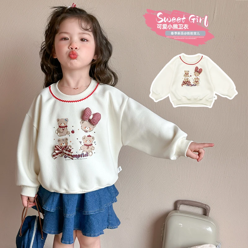 女童2025秋季新款长袖卫衣女包中小童卡通蝴蝶结洋气外穿圆领打底