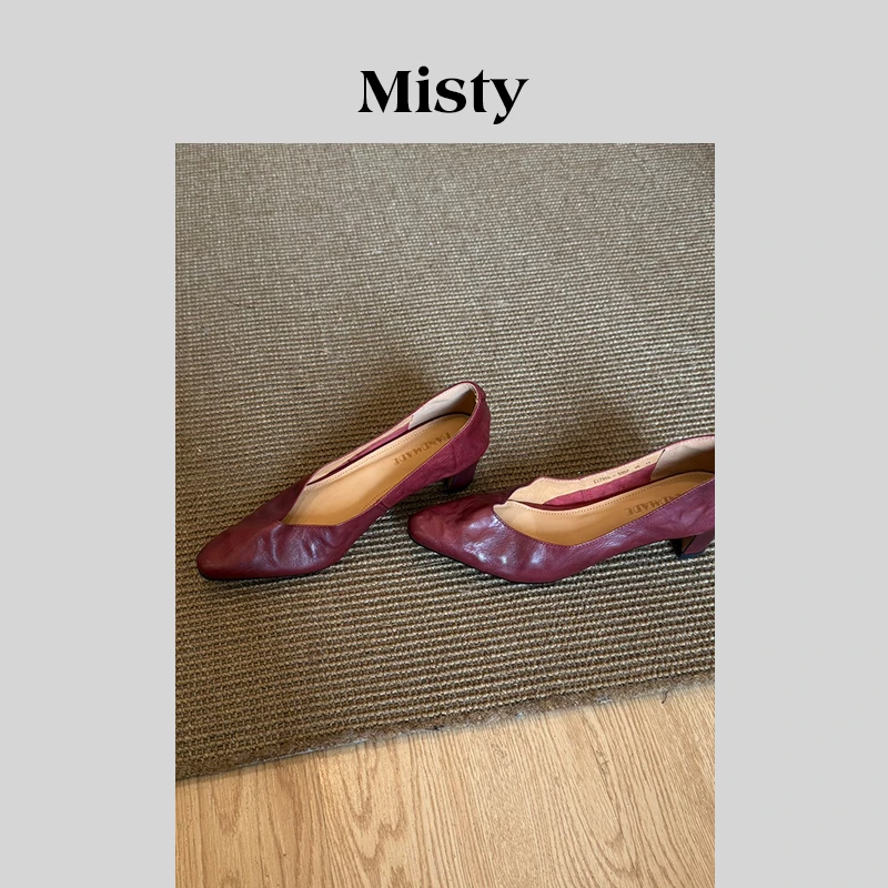 Misty雾屿女鞋|34-40码|4.5cm|2025秋季爆款水洗复古粗跟方头单鞋