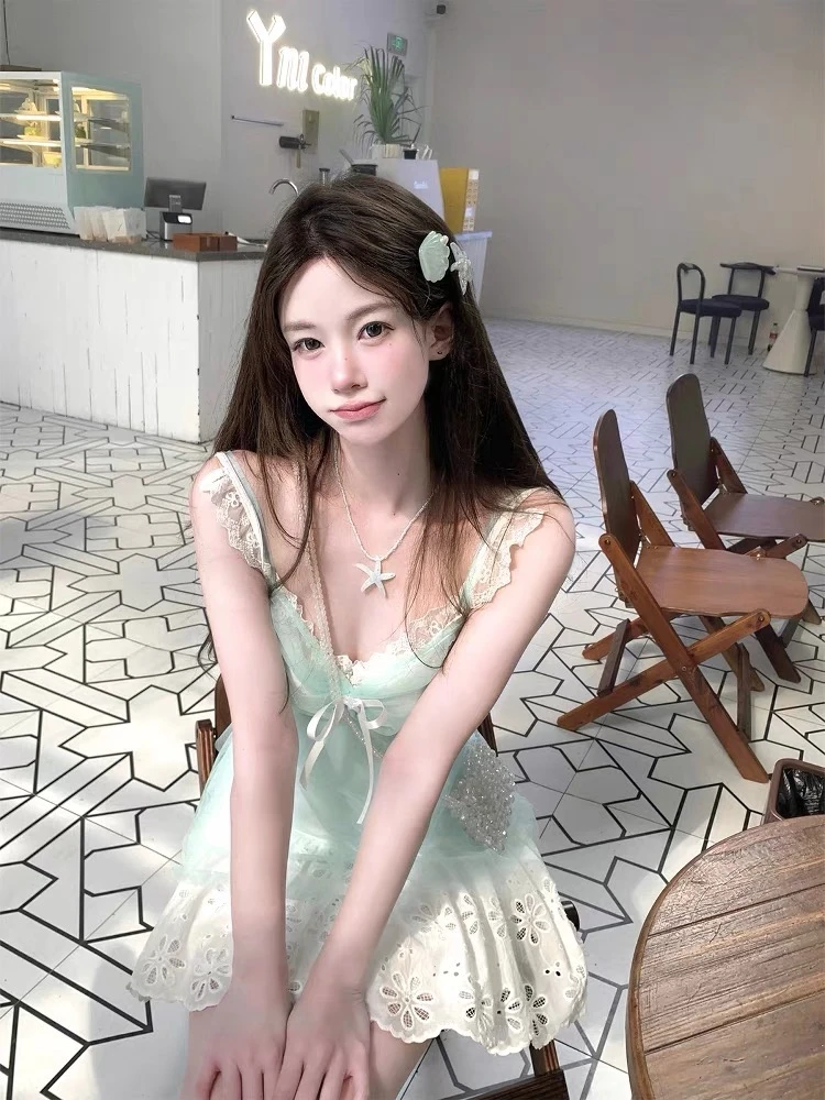 TIANSHA- 海盐精灵 连衣裙两件套海边度假裙吊带裙收腰蓝色夏女