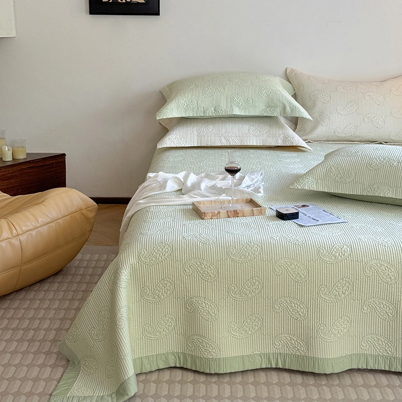 莱赛尔纤维天丝床盖新款~纯色加密绗缝防滑床单夹棉高档轻奢