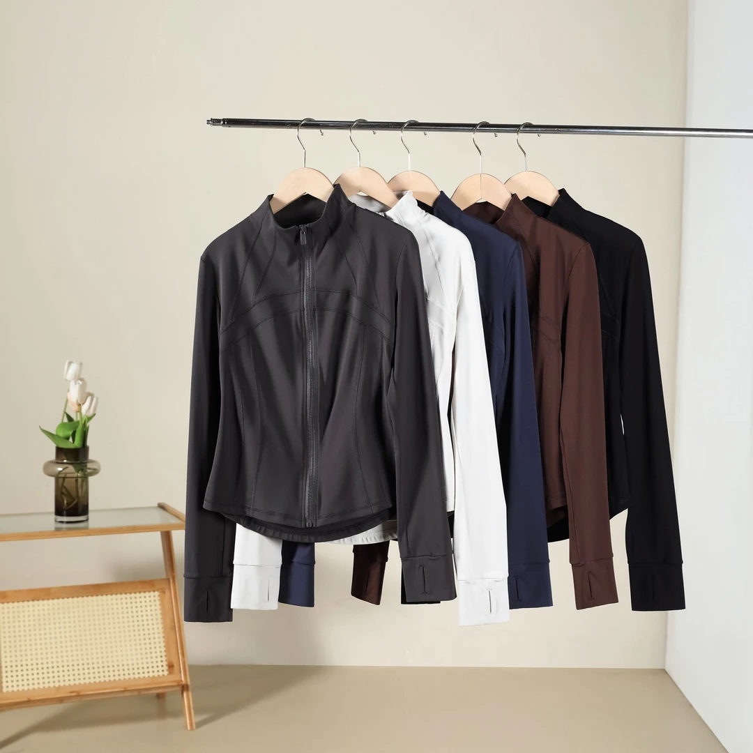 女士高级感收腰显瘦长袖瑜伽运动外套黑色健身骑行加绒修身立领